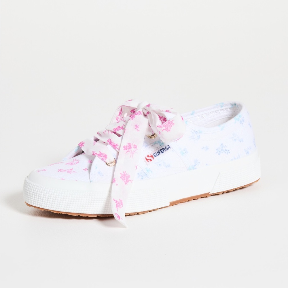 Superga White and Pink Floral Sneakers